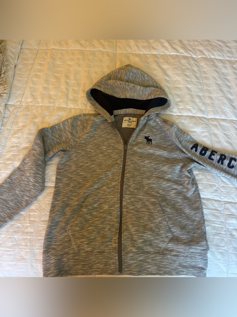 abercrombie kids Gray Marled Hooded Zip Sweatshirt with Navy Logo